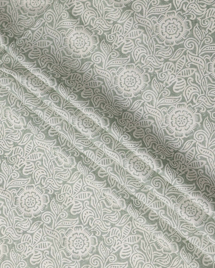 Buy Green Floral Design Cotton Linen 140cm