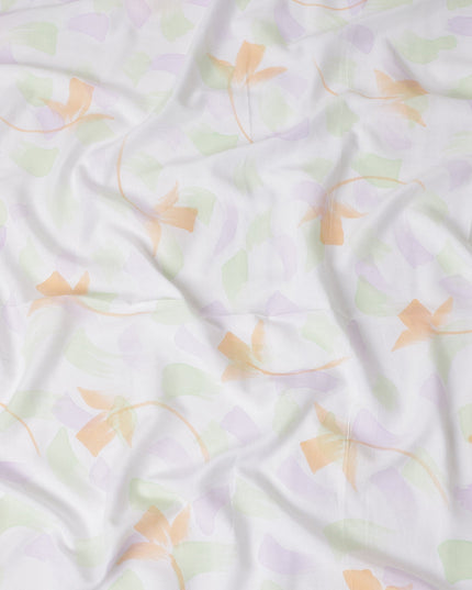 Buy White Floral Print Cotton Linen 140cm