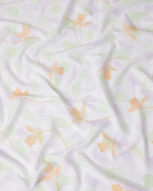 Buy White Floral Print Cotton Linen 140cm