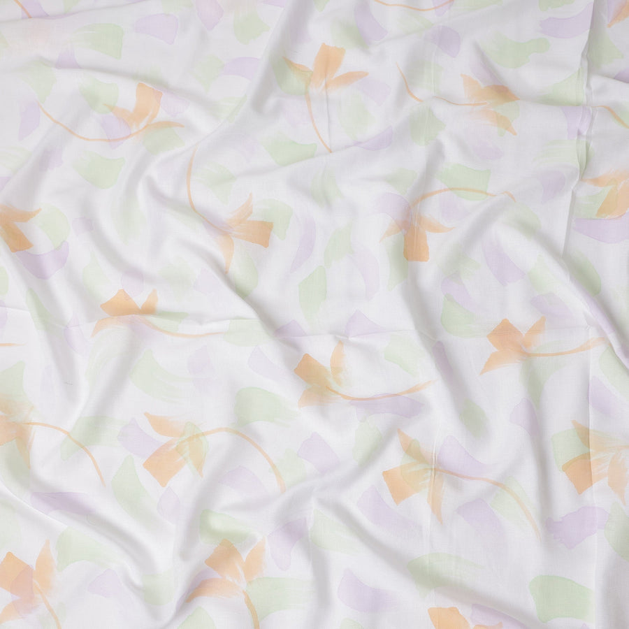 Buy White Floral Print Cotton Linen 140cm