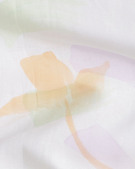 Buy White Floral Print Cotton Linen 140cm