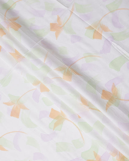 Buy White Floral Print Cotton Linen 140cm