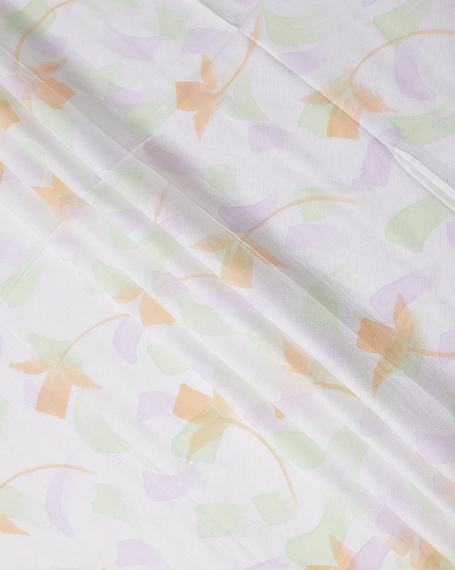 Buy White Floral Print Cotton Linen 140cm
