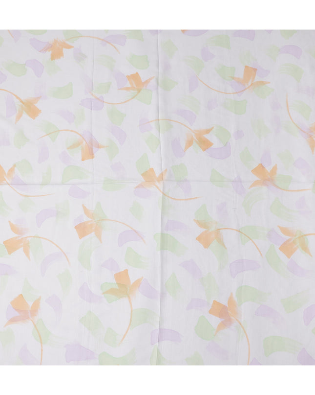 Buy White Floral Print Cotton Linen 140cm