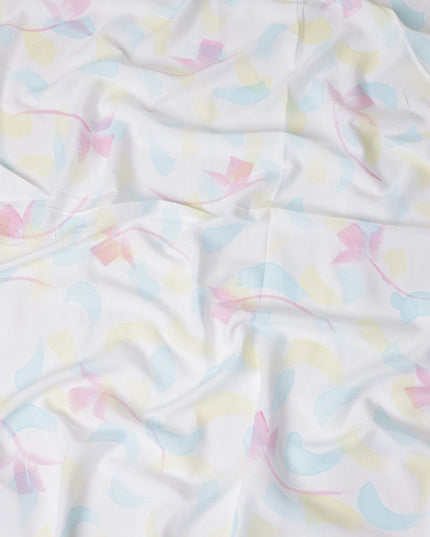 Buy White Abstract Print Cotton Linen 140cm