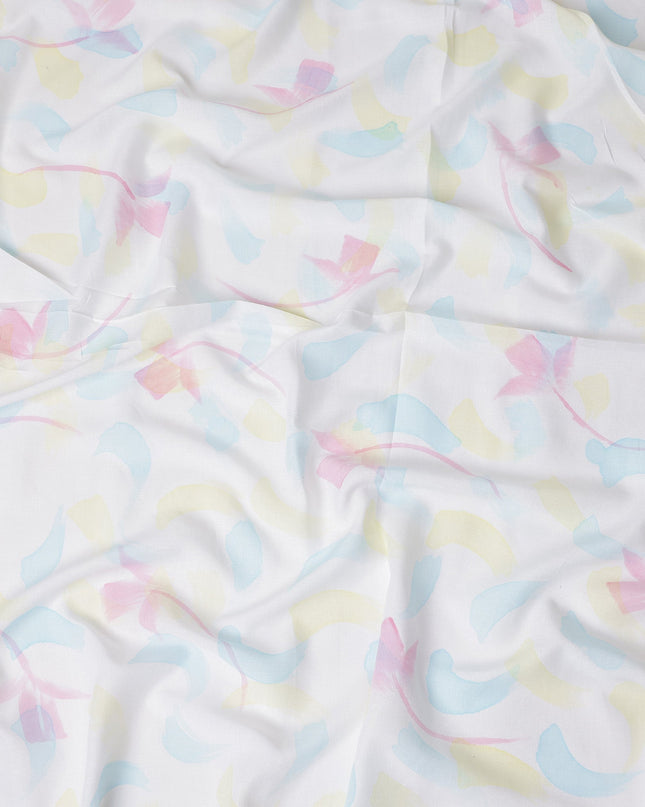 Buy White Abstract Print Cotton Linen 140cm