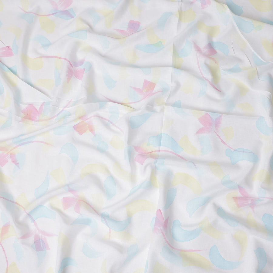 Buy White Abstract Print Cotton Linen 140cm