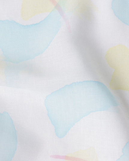 Buy White Abstract Print Cotton Linen 140cm