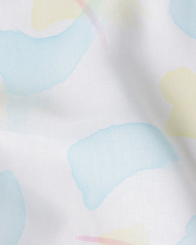 Buy White Abstract Print Cotton Linen 140cm