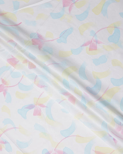 Buy White Abstract Print Cotton Linen 140cm