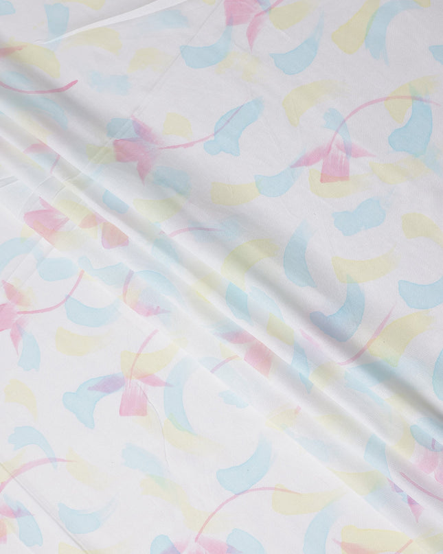Buy White Abstract Print Cotton Linen 140cm
