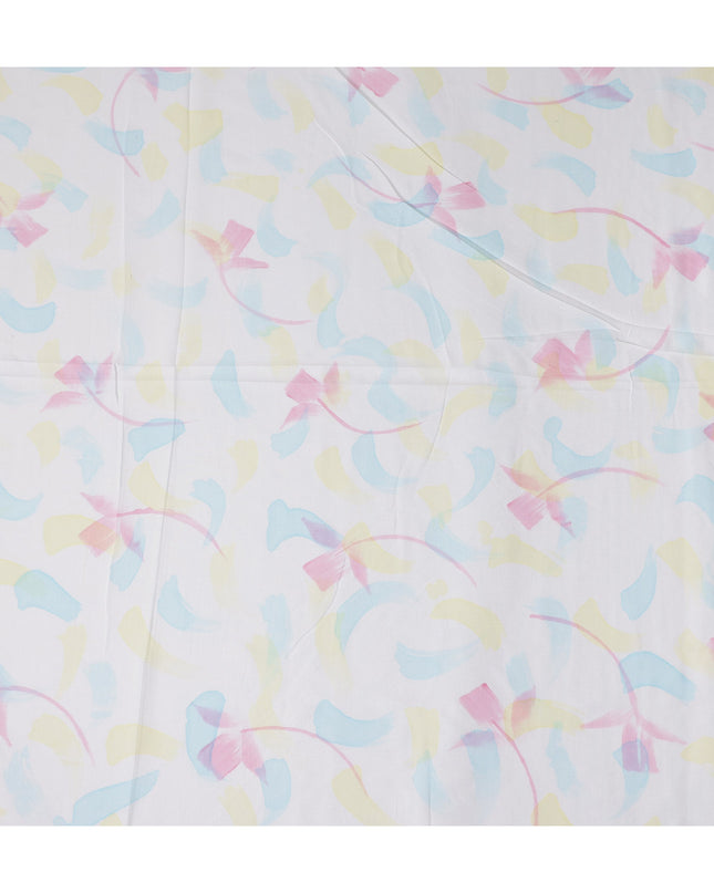 Buy White Abstract Print Cotton Linen 140cm
