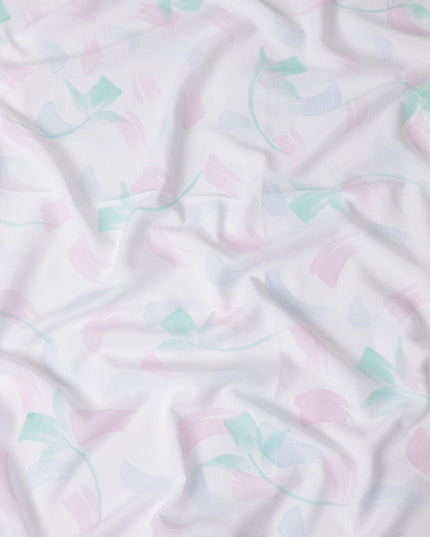 Buy White Abstract Print Cotton Linen 140cm