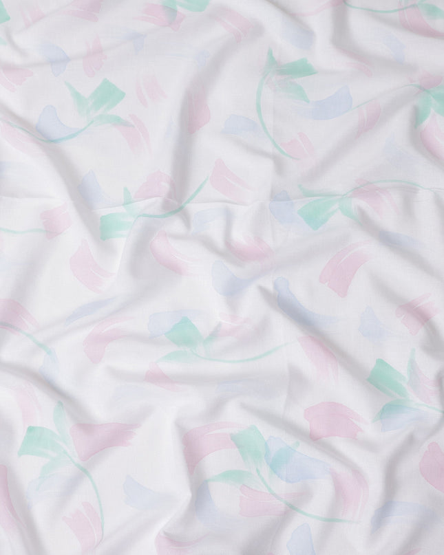 Buy White Abstract Print Cotton Linen 140cm