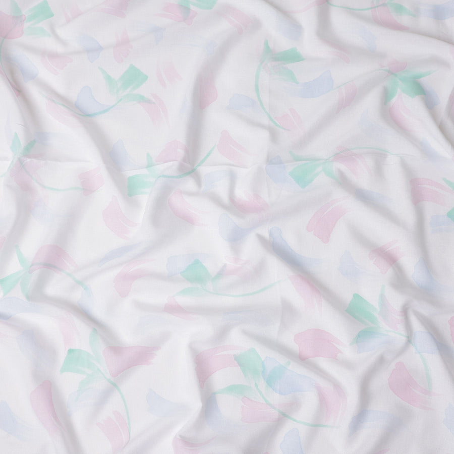 Buy White Abstract Print Cotton Linen 140cm