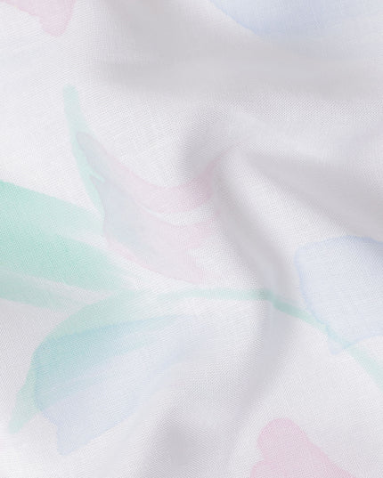 Buy White Abstract Print Cotton Linen 140cm
