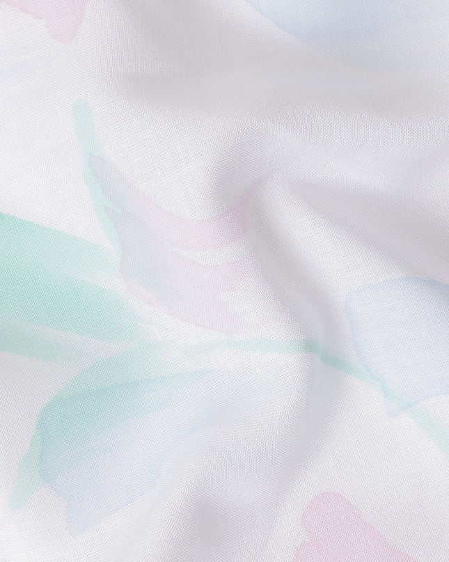 Buy White Abstract Print Cotton Linen 140cm