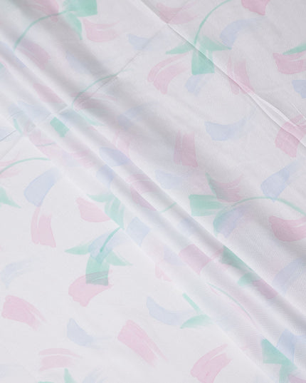 Buy White Abstract Print Cotton Linen 140cm