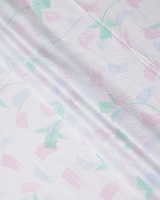 Buy White Abstract Print Cotton Linen 140cm