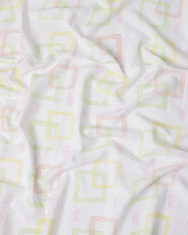 Buy White Square Design Cotton Linen 140cm