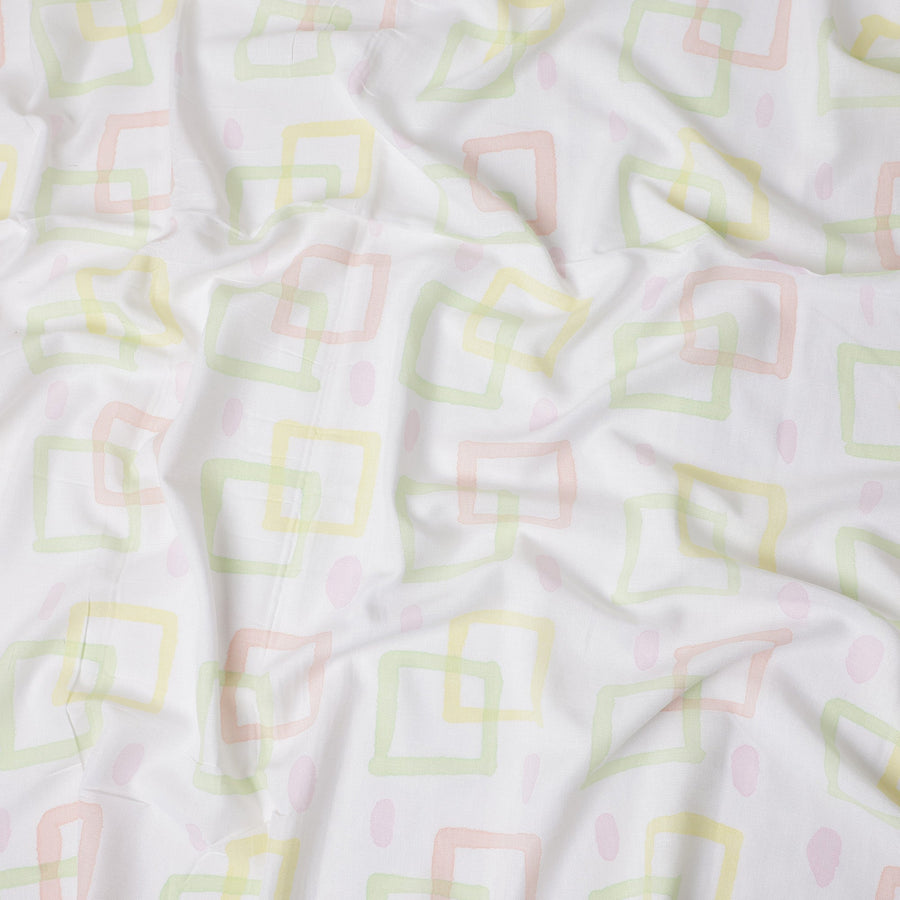 Buy White Square Design Cotton Linen 140cm