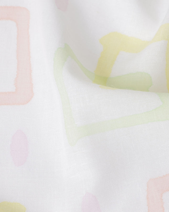 Buy White Square Design Cotton Linen 140cm