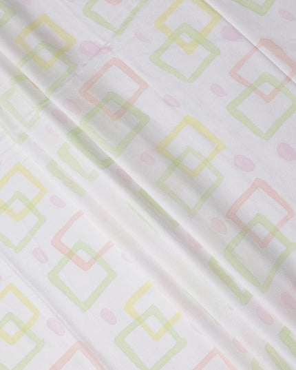 Buy White Square Design Cotton Linen 140cm