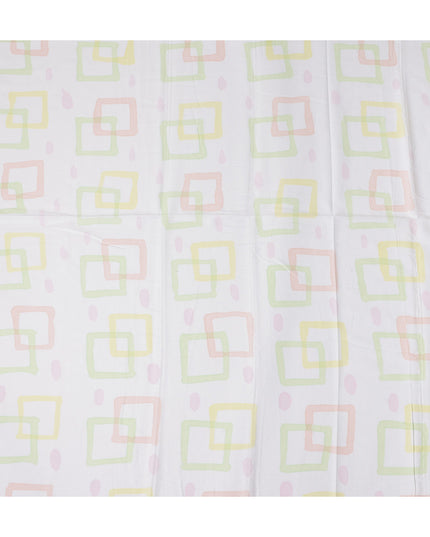 Buy White Square Design Cotton Linen 140cm