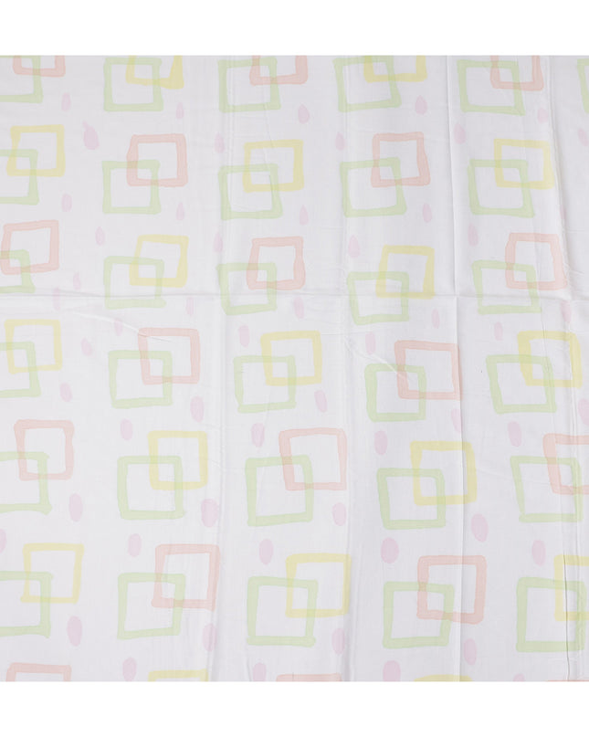 Buy White Square Design Cotton Linen 140cm