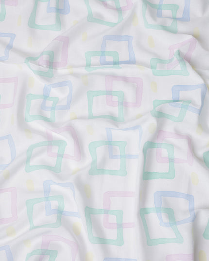 Buy White Square Design Cotton Linen 140cm
