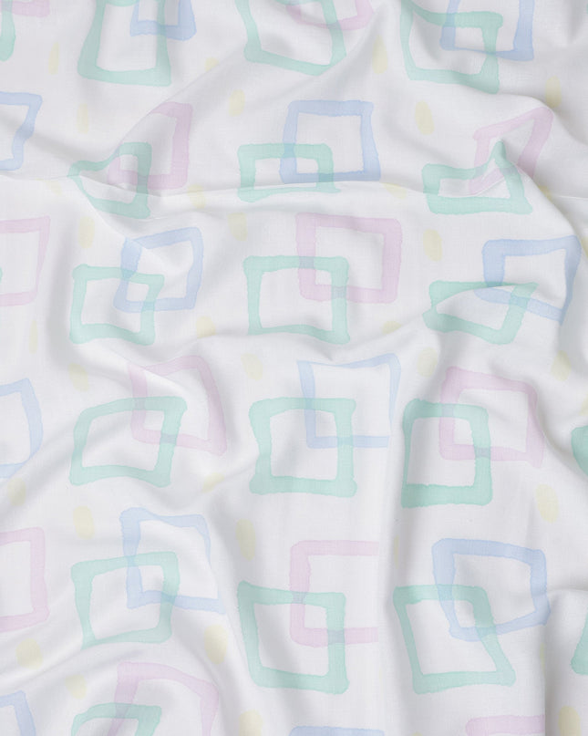 Buy White Square Design Cotton Linen 140cm
