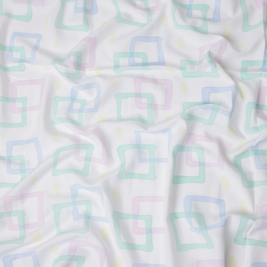 Buy White Square Design Cotton Linen 140cm