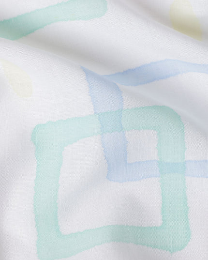 Buy White Square Design Cotton Linen 140cm