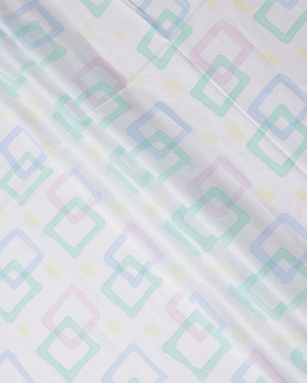 Buy White Square Design Cotton Linen 140cm