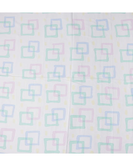 Buy White Square Design Cotton Linen 140cm