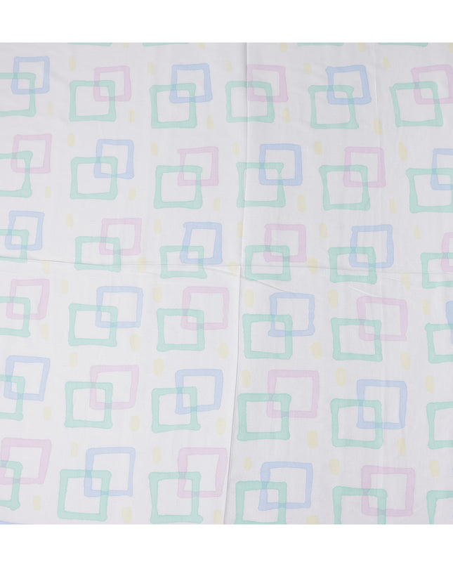 Buy White Square Design Cotton Linen 140cm