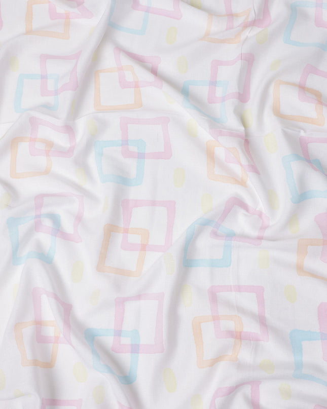 Buy White Square Design Cotton Linen 140cm