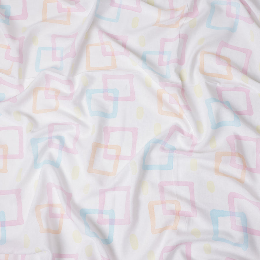 Buy White Square Design Cotton Linen 140cm