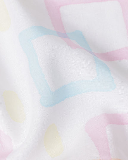 Buy White Square Design Cotton Linen 140cm