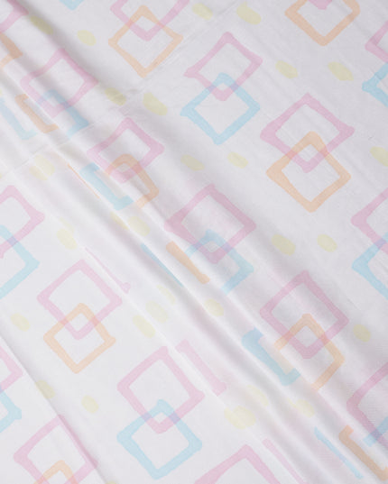Buy White Square Design Cotton Linen 140cm