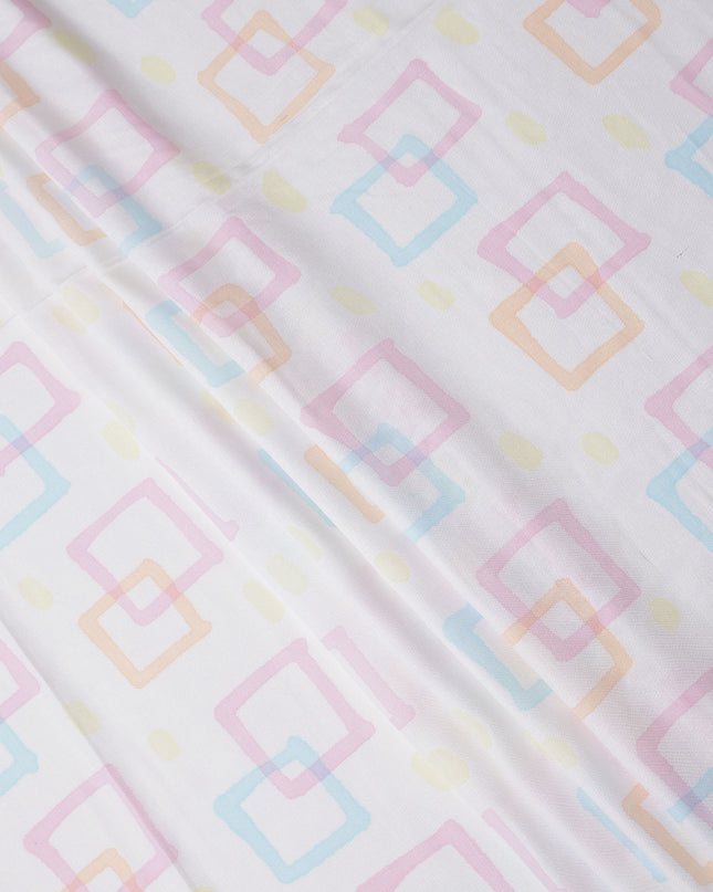 Buy White Square Design Cotton Linen 140cm