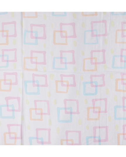 Buy White Square Design Cotton Linen 140cm