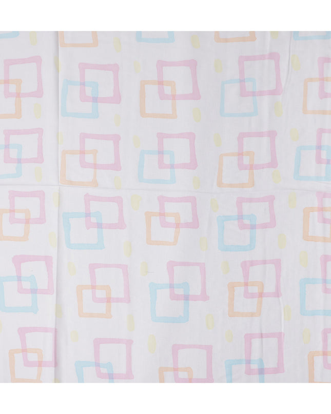 Buy White Square Design Cotton Linen 140cm