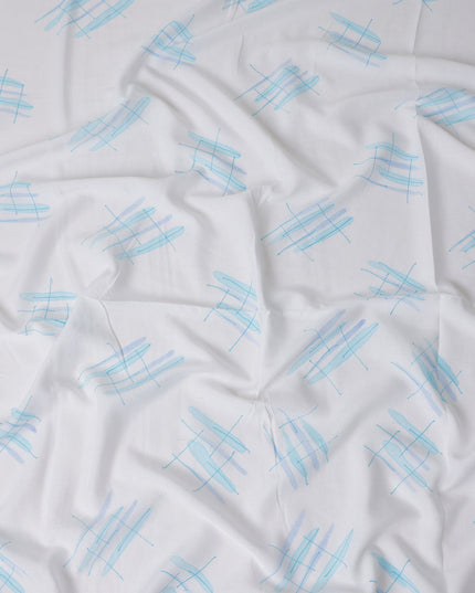 Buy White Abstract Print Cotton Linen 140cm