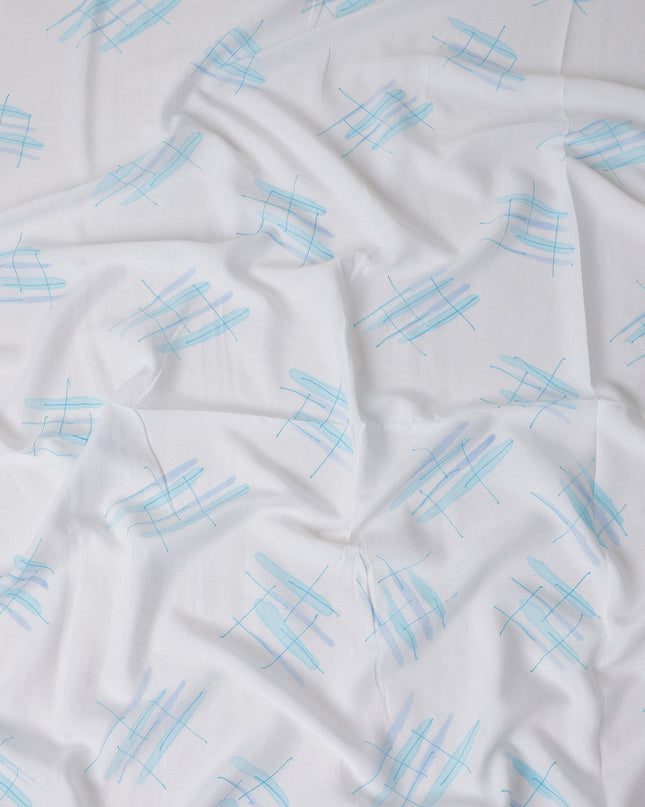 Buy White Abstract Print Cotton Linen 140cm