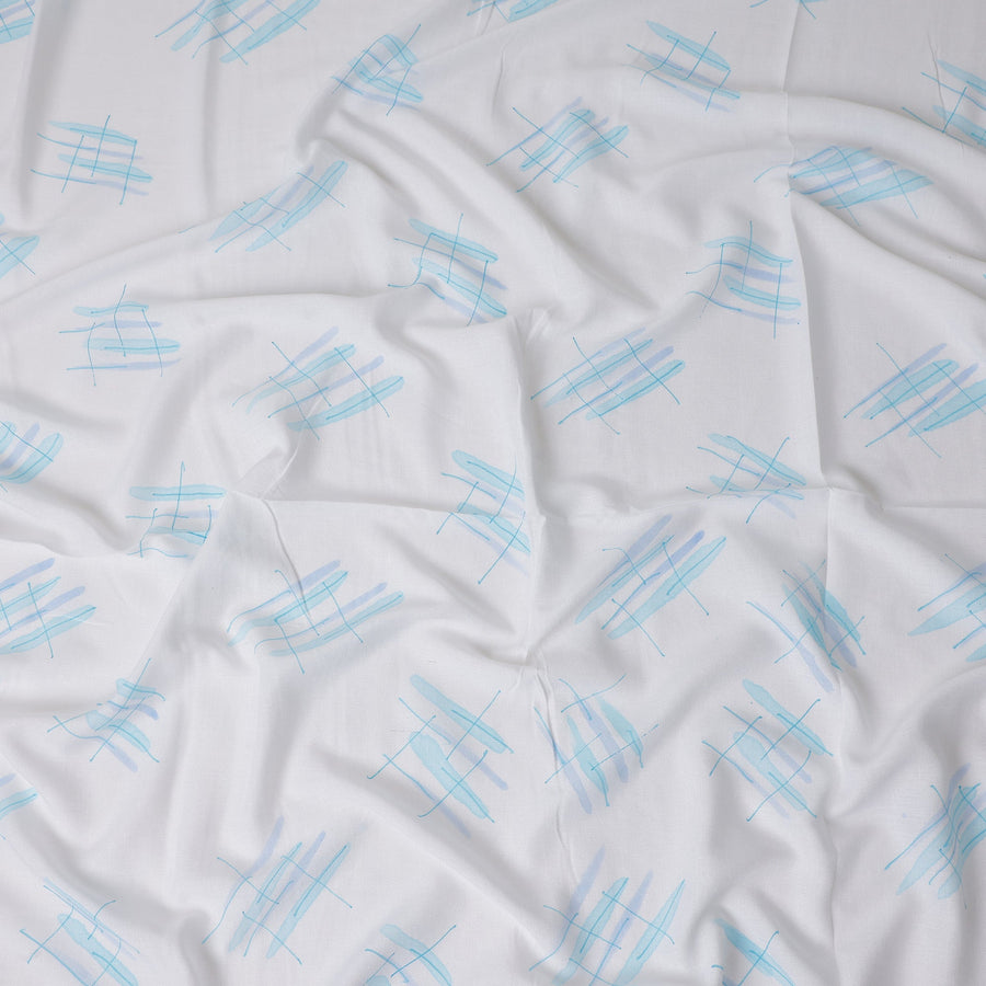 Buy White Abstract Print Cotton Linen 140cm