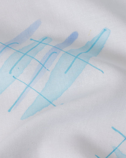 Buy White Abstract Print Cotton Linen 140cm