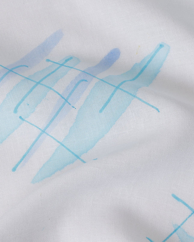 Buy White Abstract Print Cotton Linen 140cm