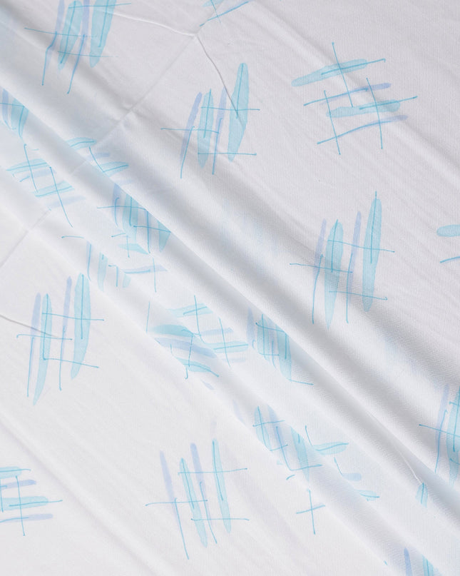 Buy White Abstract Print Cotton Linen 140cm