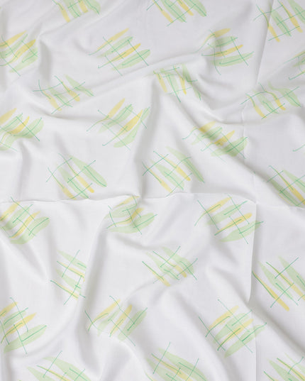 Buy White Abstract Print Cotton Linen 140cm